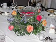 Centerpiece of Floating Flower Candles in Silver Edge Bowl, Roses...
