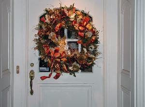 Silk and Dried Holiday Wreath, Angels, Trumpets, Ribbon...